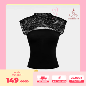 Áo trơn cổ lọ họa tiết ren hoa