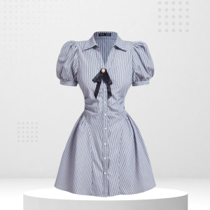 Váy Sơ Mi Kẻ Sọc Phối Nơ