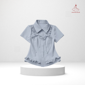 Áo Sơ Mi Croptop Cổ Đức Phối Bèo