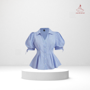 Áo Sơ Mi Peplum Kẻ Sọc Tay Bồng