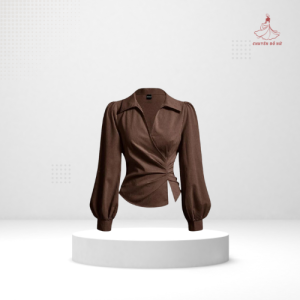 Áo Sơ Mi Cổ V Đắp Chéo Xoắn Eo